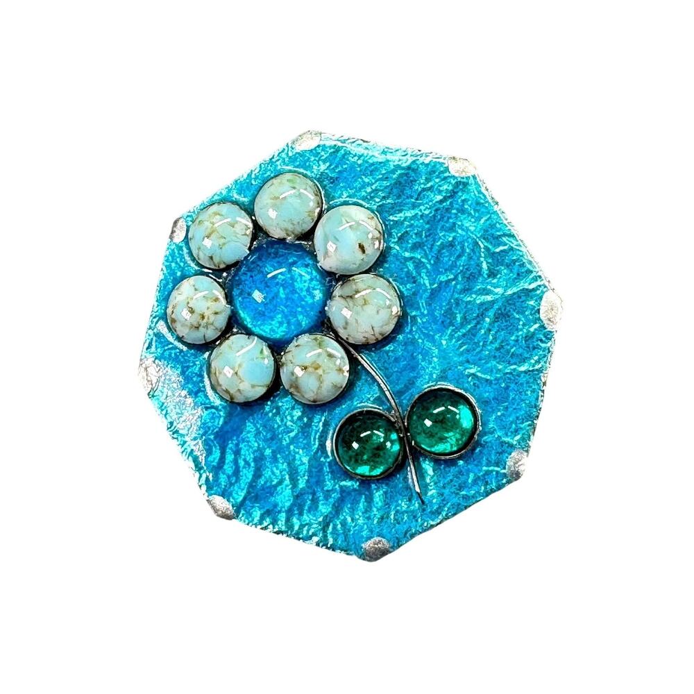 MCM Artisan Made Enamel, Copper, and Glass Flower Brooch